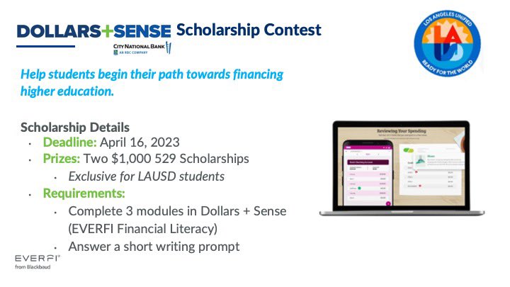 🏆🎓 Want to win a scholarship? 🎉 Enter the <a href="/CityNational/">City National Bank</a> contest for a chance to win $1,000 towards your education! Apply now! 📝 #scholarship <a href="/EVERFIK12/">EVERFIK12</a> 
everfi.com/k-12/student-s…