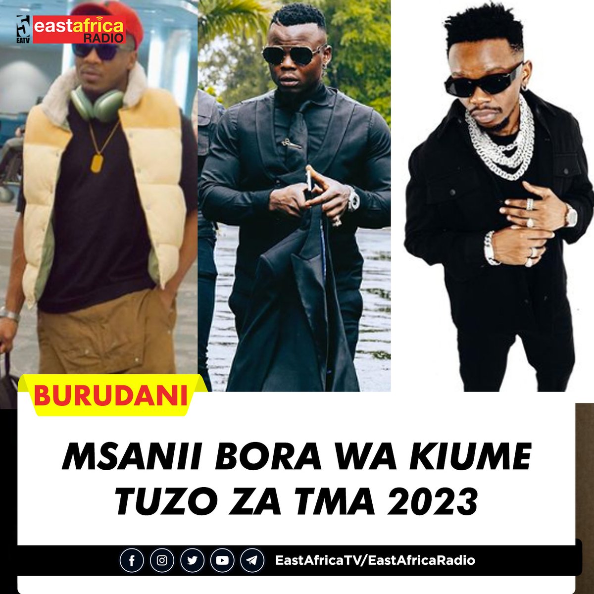 #BURUDANI Wasanii wanaowania tuzo ya msanii bora wa kiume wa BongoFleva na mwimbaji bora wa kike BongoFleva Tanzania Music Awards 2023.

Cc <a href="/OfficialShilole/">Shilole</a> <a href="/officialzuchu/">Zuchu</a> <a href="/officialnandy/">Nandy</a> <a href="/harmonize_tz/">Harmonize</a> <a href="/OfficialAliKiba/">Alikiba</a> #Marioo #DullySykes <a href="/mbossokhan/">Mbosso</a> #Ruby <a href="/malkiakaren/">Dollar Voice</a> 

#TMA2023