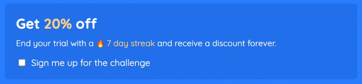 Clever tactic by <a href="/useFluent/">Fluent 💬</a>. If you use it every day during the 7-day free trial you get a discount.