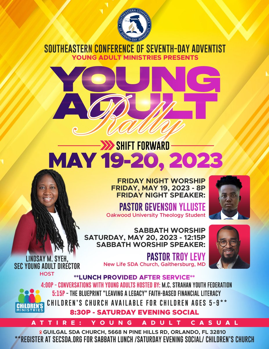 SECSDA's tweet photo. Young Adult Rally: for all young adults across the Southeastern Conference and beyond to experience a "shift forward" into God's purpose. Register for this event here -
https://t.co/SY57tZqpov
#secsda #southeasternconference #secyoungadultrally https://t.co/zJeuWBiFvF