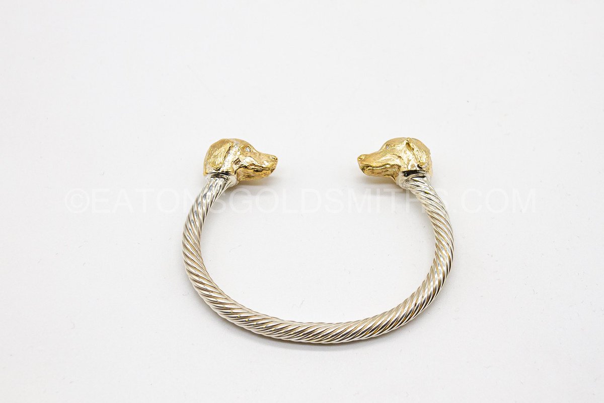 eatonsgoldsmith's tweet photo. One of our bespoke dogs head bangles. Sterling silver twist bangle with 9ct yellow gold Labrador heads with diamond set eyes. 

The bangles are all handmade by Eatons and the heads are all hand carved by Paul Eaton VPRMS MAA. 

✭ Commissions Welcome ✭ https://t.co/mvxgnkB0P5