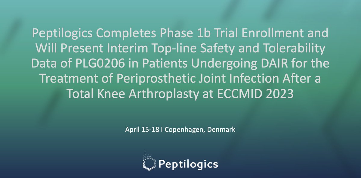 Pipeline corner presentation at ECCMID on April 15th of PLG0206 will be the first glimpse of safety and efficacy data from its ongoing Ph1b trial in Periprosthetic Joint Infections (PJI).
 #PJI #enrollment #data #safety #efficacy lnkd.in/eBvVqUFf