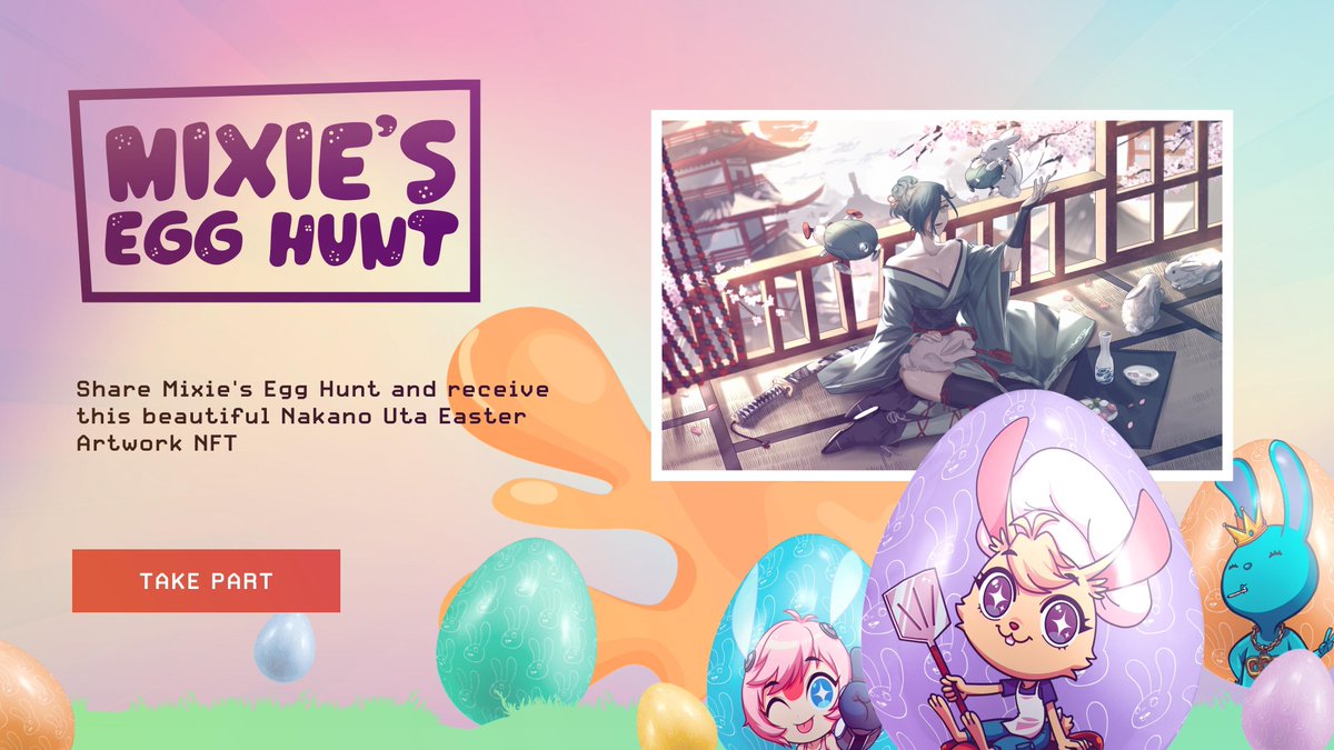 PentagonGamesXP's tweet image. Easter is a time for egg-cellent adventures! 🐰⚔️

Share the fun and receive a beautiful Nakano Uta Easter Artwork #NFT! 🤩

Join here 👇
gleam.io/IC6Lc/mixies-e…