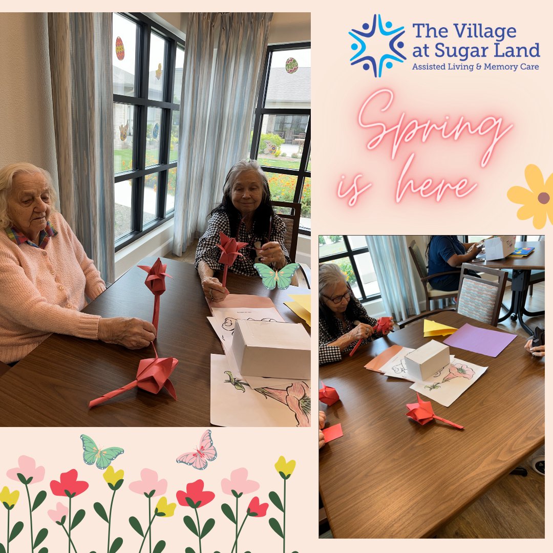 Our Memory Care residents are enjoying flower making with Sahara Hospice Volunteer!!  
🌻 🌹 🌷 🌺 🌸 💐🌻

#Volunteering #SpringTime #Art #FlowersBlooming #TheVillageatSugarland