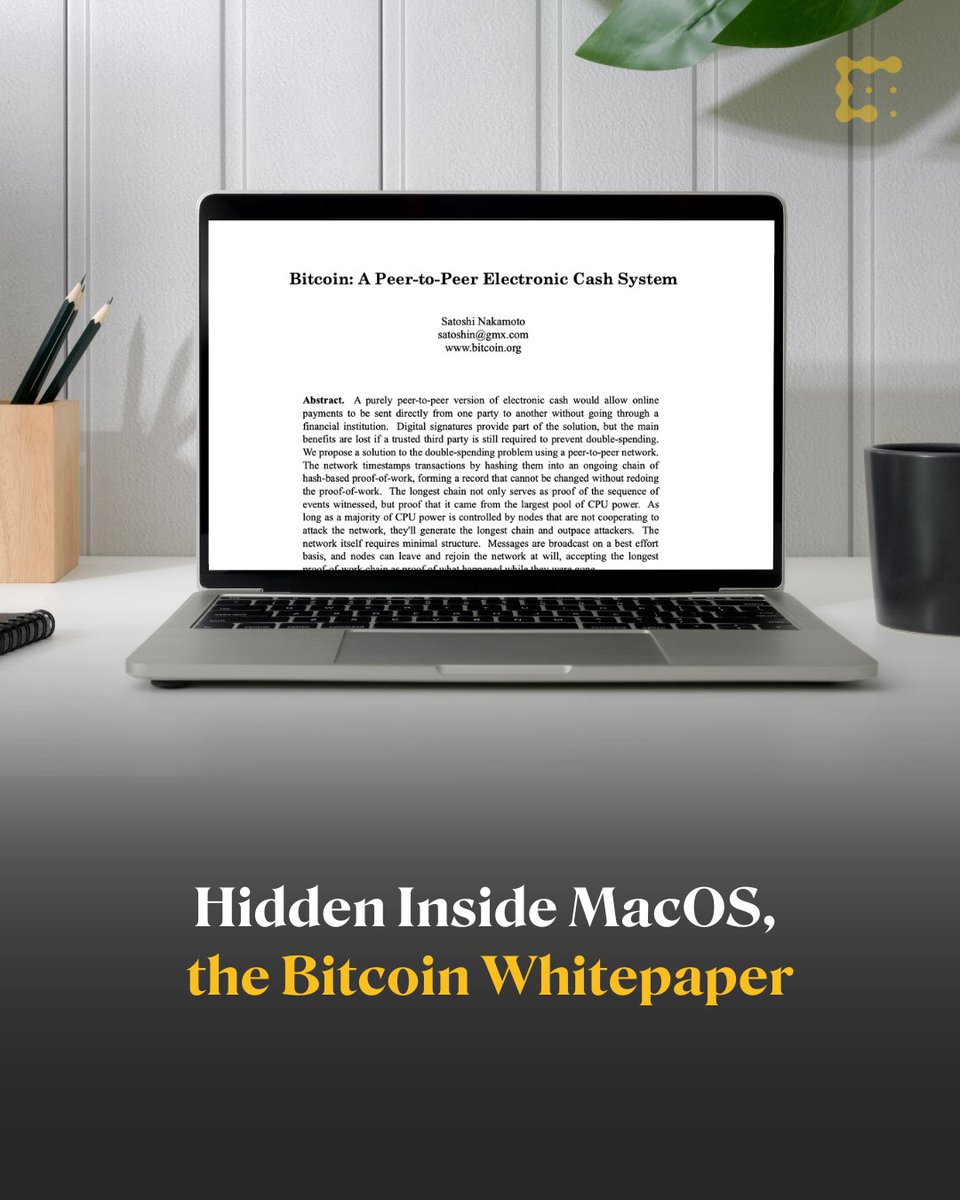 Someone has hidden the #Bitcoin Whitepaper inside every copy of MacOS  shipped since 2017. It will likely be a mystery as to why this PDF was  included, though many will be checking