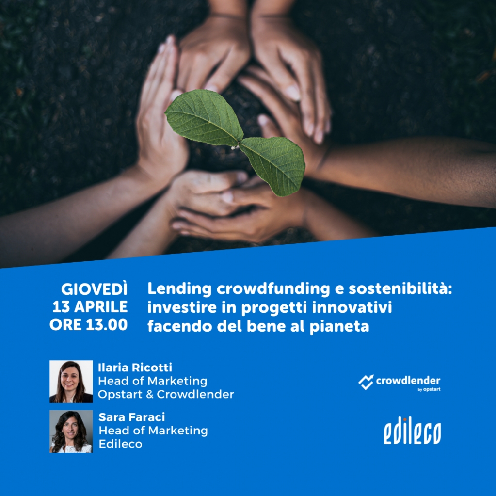 InfoOpstart's tweet photo. Ti aspettiamo il 13 aprile alle 13 per il webinar su #lendingcrowdfunding e investimenti sostenibili!
Dialogheremo con Sara Faraci, Head of Marketing di Edileco, Società Cooperativa in raccolta su Crowdlender! 

Iscriviti qui: 
 https://t.co/tDtbLmZDyd https://t.co/UCVQUPR21s