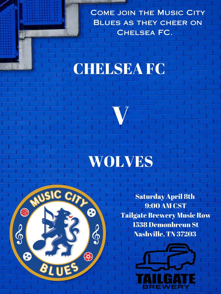 🚨🚨Watch party alert 🚨 🚨

Join us this Saturday <a href="/TGBMusicRow/">TailGateBeerMusicRow</a> as Lampard’s  Blues take on the Wolves.  Kickoff at 9am. 

 #ChelseaFC #CFC #PremierLeague #epl <a href="/CFCInAmerica/">Chelsea In America</a> <a href="/southeastblues/">Southeast Blues ⭐⭐</a>