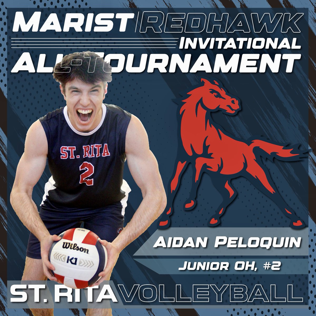 StRita_VB's tweet photo. Congratulations to Aiden Peloquin on being named All-tournament at the 2023 Marist Redhawk Invitational! https://t.co/udISbma5us