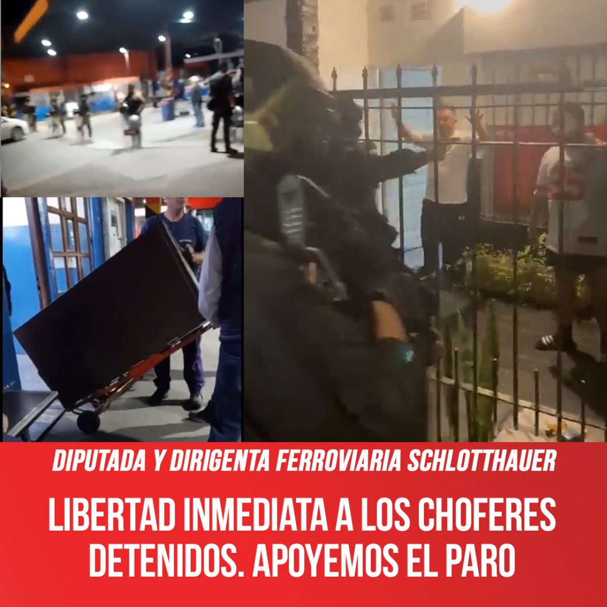 Schlotthauer:Exigimos la inmediata libertad d los compañeros,apoyamos el paro d los colectiveros de la zona oeste y nos ponemos a su disposición para seguir la pelea hasta que el gobierno de Kicillof y Berni de respuesta a sus reclamos y puedan trabajar en condiciones d seguridad