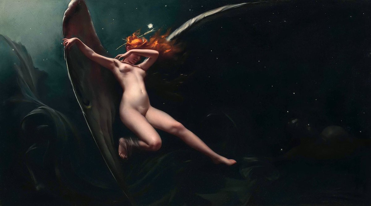 A Fairy Under Starry Skies by Luis Ricardo Falero 🎨 Check out more Luis Ricardo Falero - Paintings and Art Cards – Available Here: bit.ly/3udp4WS #classicart #artcards #artistcards