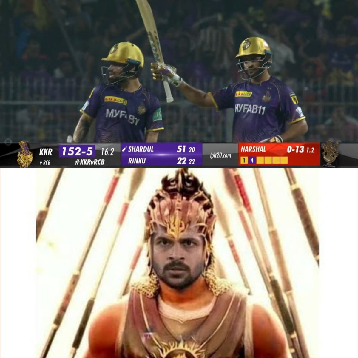 BoiesX45's tweet photo. The Man, The Myth, The Legend.
Lord Shardul 👑 💜

#KKRvRCB https://t.co/5OdpCNsbPO