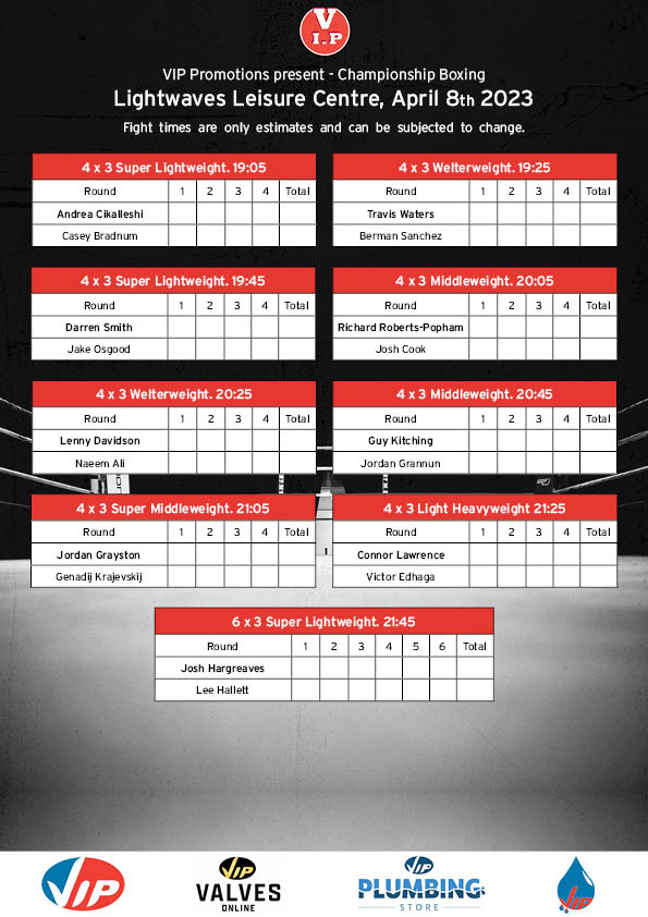 vipboxing's tweet image. Running Order for this Weekend!
Lightwaves Leisure Centre
8th April 2023.

Josh Hargreaves tops the card, closely joined by an array of fighters for a showcase of Professional Boxing presented by VIP Promotions
#Viper #vipboxing #boxing