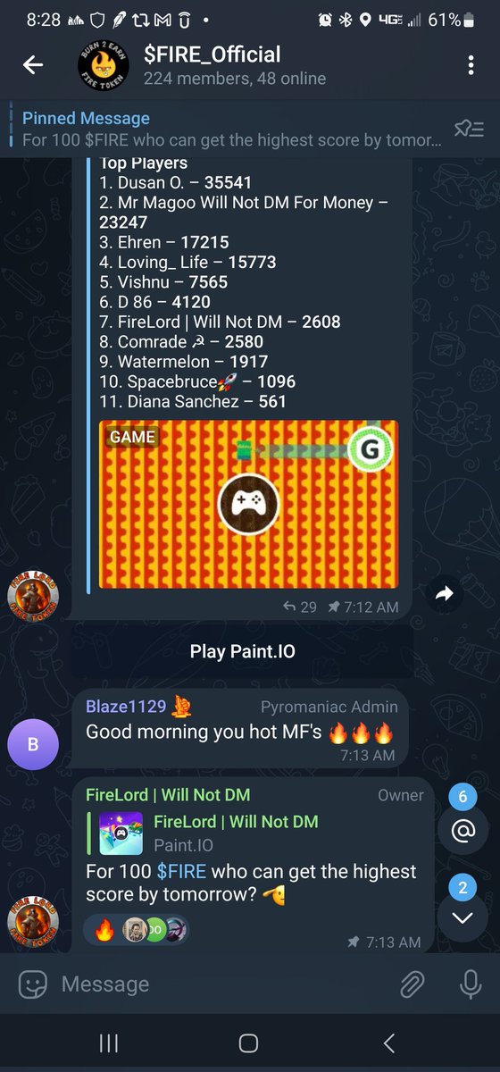 <a href="/B2E_Fire_Token/">FireTokenOfficial</a> Come on over ro TG and hang out With the #BURNSQUAD. A game has been launched that everyone is playing. Competing for the highest score to win 100 $FIRE Tokens. Very addictive game too.
$FIRE_Official #BurnSquad #B2EFireToken #FireToken #FireTokenBSC t.me/FIREToken_Offi…