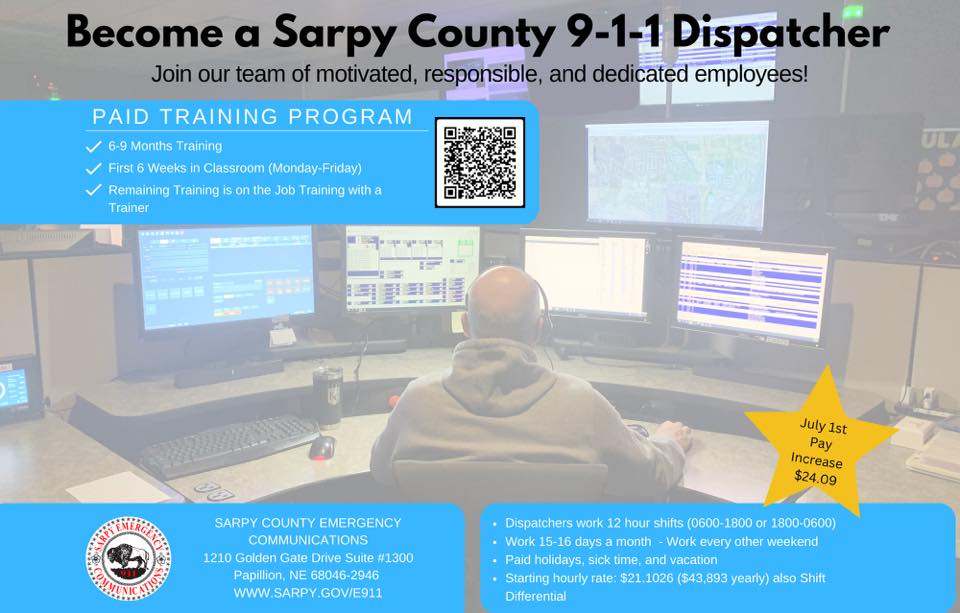 You can apply by visiting governmentjobs.com/careers/sarpyc…
Benefits include every other weekend off, 12 paid holidays a year, shift differential, wellness reimbursement, and so many others. They are also hiring lateral hires, see posting for lateral hire information. <a href="/SarpyCounty911/">Sarpy County 911</a>