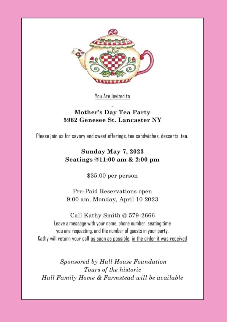 Get your reservations for our annual Mothers Day Tea when they open on Monday, April 10th at 9:00am! #springishere #wny #lancasterny #tea #MothersDay2023