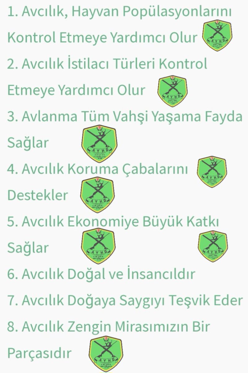 6. Avcılık Doğal ve İnsan içindir. Kanunlara göre yapılır. Kuranda Avcılık için ayetler vardır. Haram kılınmamıştır.
7. Avcılık Doğaya Saygıyı Teşvik Eder
8. Avcılık Zengin Kültür Mirasımızın Bir Parçasıdır.