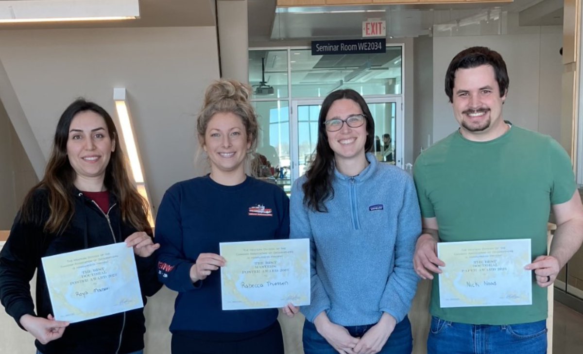 Great work by @ulethgeo @UofLArtsci students @noad_nick out of @PBonnaventure lab (won best PhD presentation), Roya Mousavi (won best PhD poster) out of Jim Byrne's lab, and @rabeccathiessen (won best MSc poster) out of @PBonnaventure lab at @WDGeog conference this spring!