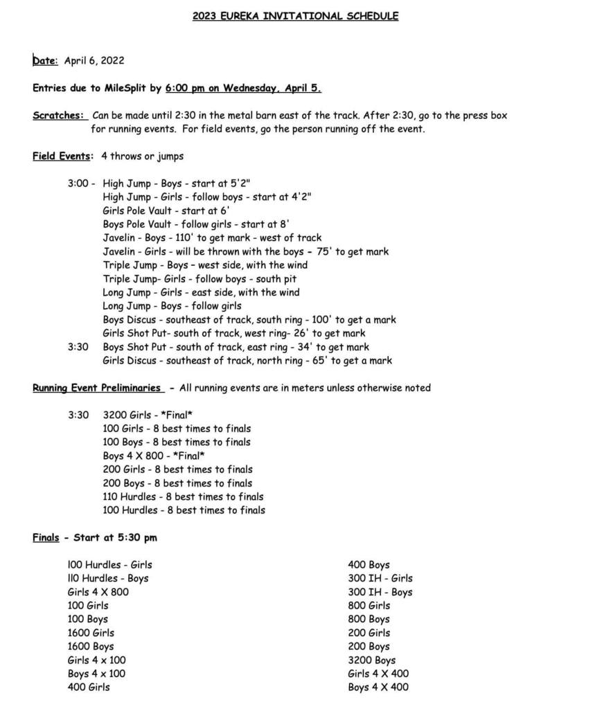 Madison High School Track and Field will be split between two meet Thursday afternoon.  Here are schedules for both meets along with live results links for each. 

Wichita PreState: https: bit.ly/3nWoO0k
Eureka Invitational: bit.ly/419c6cW