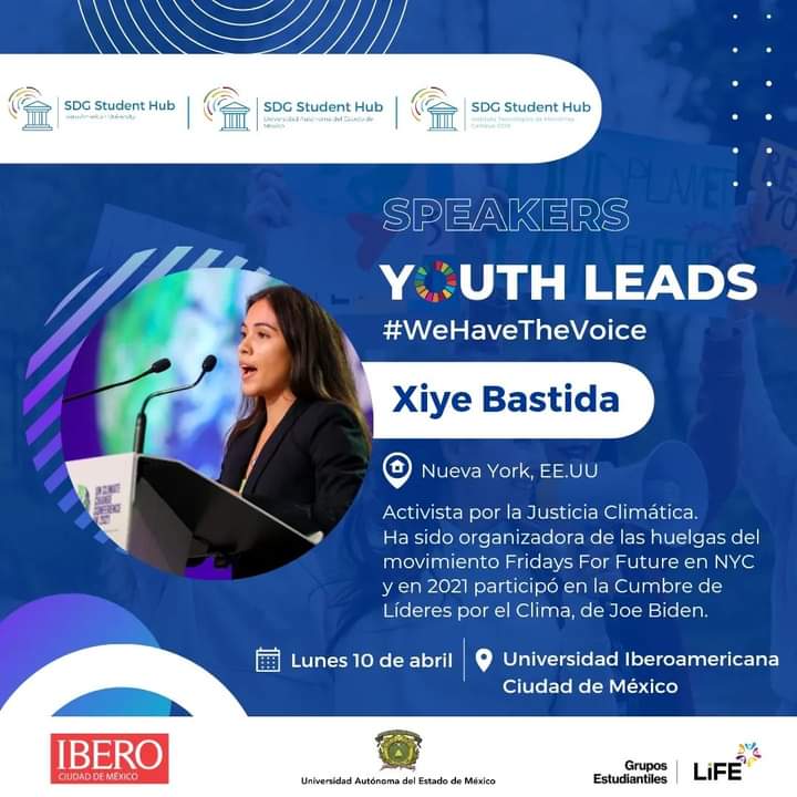 📣SPEAKERS YOUTH LEADS: #WeHaveTheVoice
 
👉 Conoce a <a href="/xiyebastida/">Xiye Bastida</a> una joven de 20 años, activista por la justicia climática, originaria de una comunidad en México. Organizadadora de las huelgas Fridays for Future en Nueva York, y Confudadora de Re-Earth.