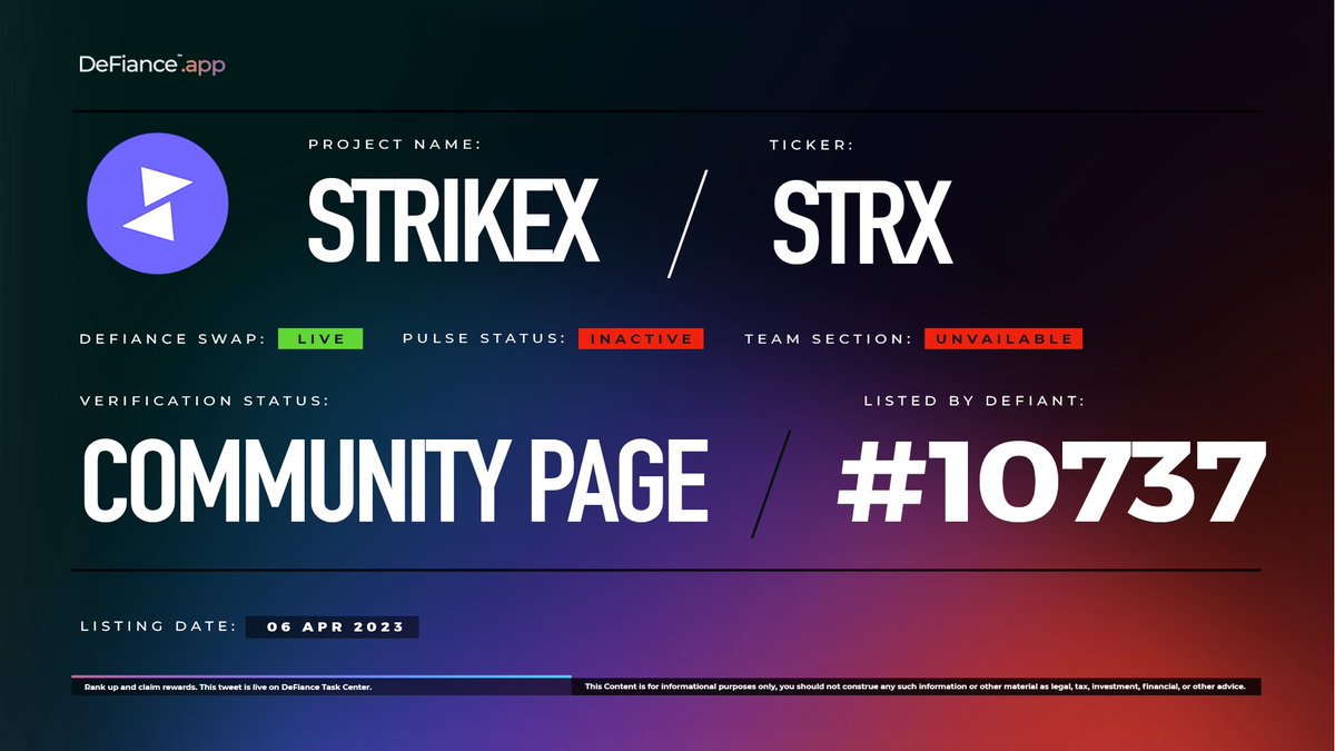 DeFiance_App's tweet image. .@TradeStrikeBVI community page is now live on DeFiance.app/project/StrikeX.

$STRX is listed on #DeFianceSwap.

#StrikeX focuses on delivering design-led, sleek, intuitive blockchain powered tools to the retail market.

Learn more at users.DeFiance.app. 
#Strike #DeFianceApp…