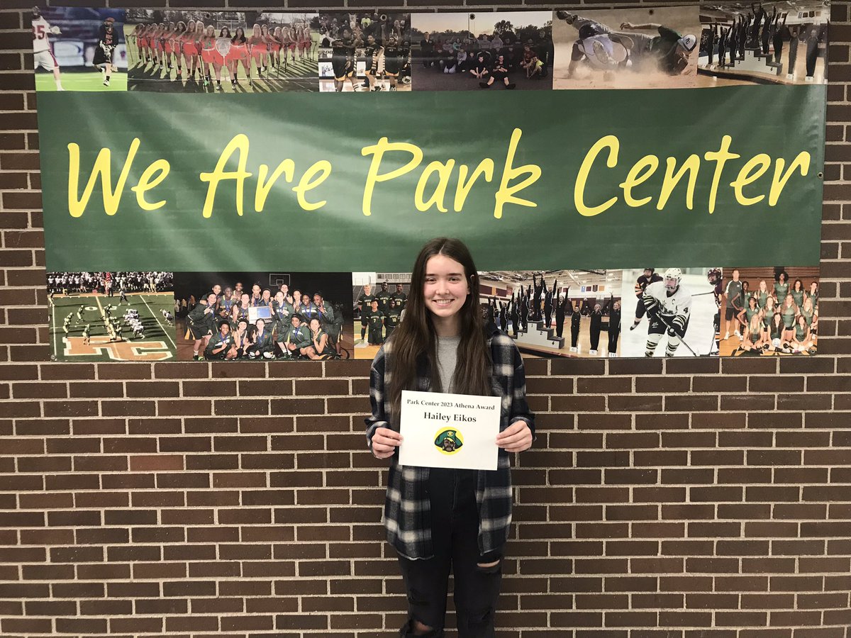 PCSHActivities's tweet photo. Congrats Park Center 2023 Athena Award Recipient - Hailey Eikos - after PC she is off to the University of Vermont on a full hockey scholarship!! #pcpride https://t.co/DMBR548Ule