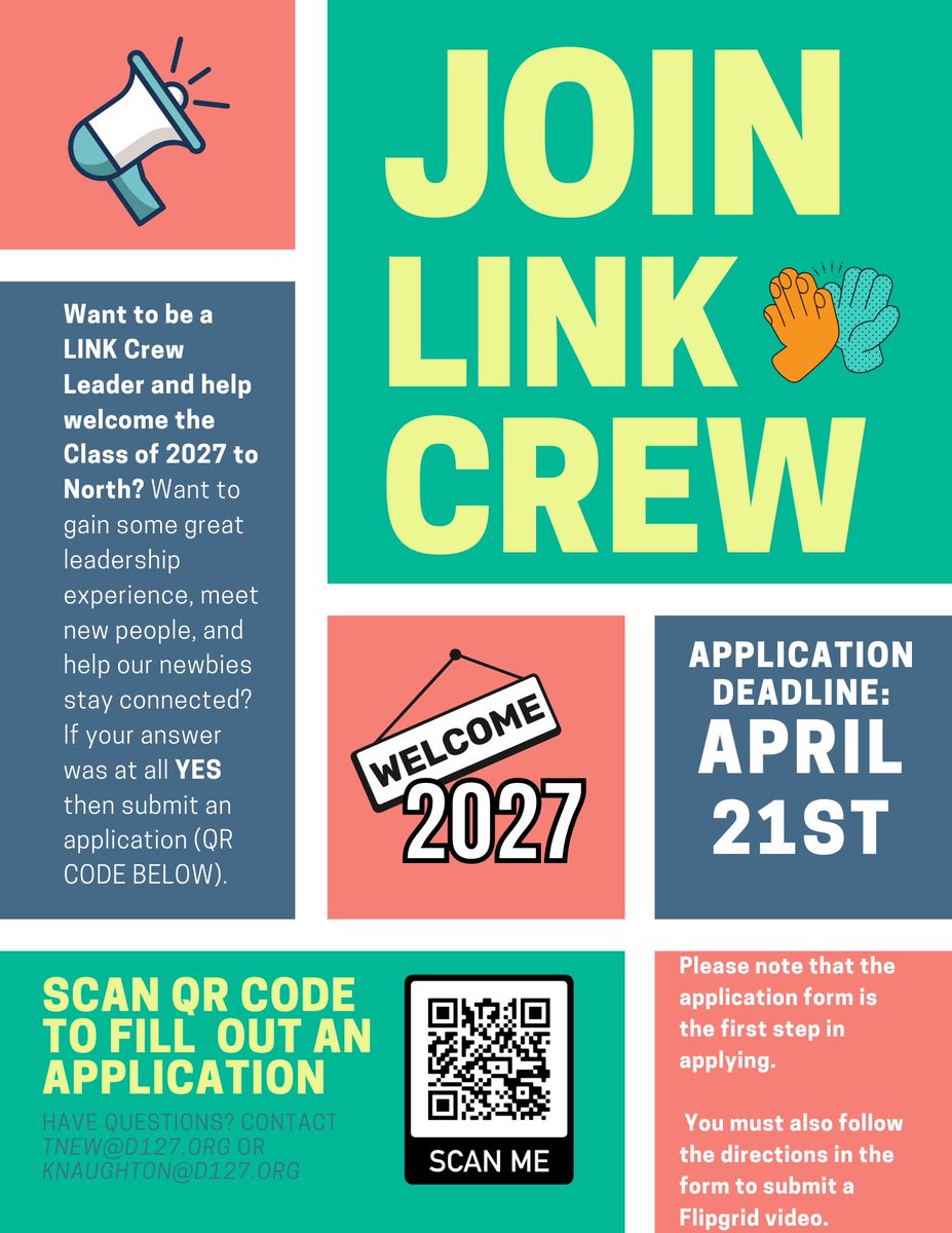 We are looking for our 2023-2024 LINK CREW LEADERS!!! Applications are due by 4/21! Ask <a href="/TomNewEdu/">Tom New</a> or <a href="/NaughtonMrs/">Keeley Naughton</a> any questions!
