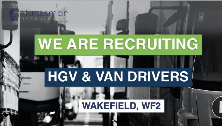 We are currently recruiting for 7.5T HGV Drivers and Van Drivers for a client in Wakefield, WF2. Candidates will need to have the correct licences, and no more than 6 points. To apply, please send your CV to jobs@huntsmanrecruitment.co.uk

#hgvdriving #drivingjobs #wakefieldjobs