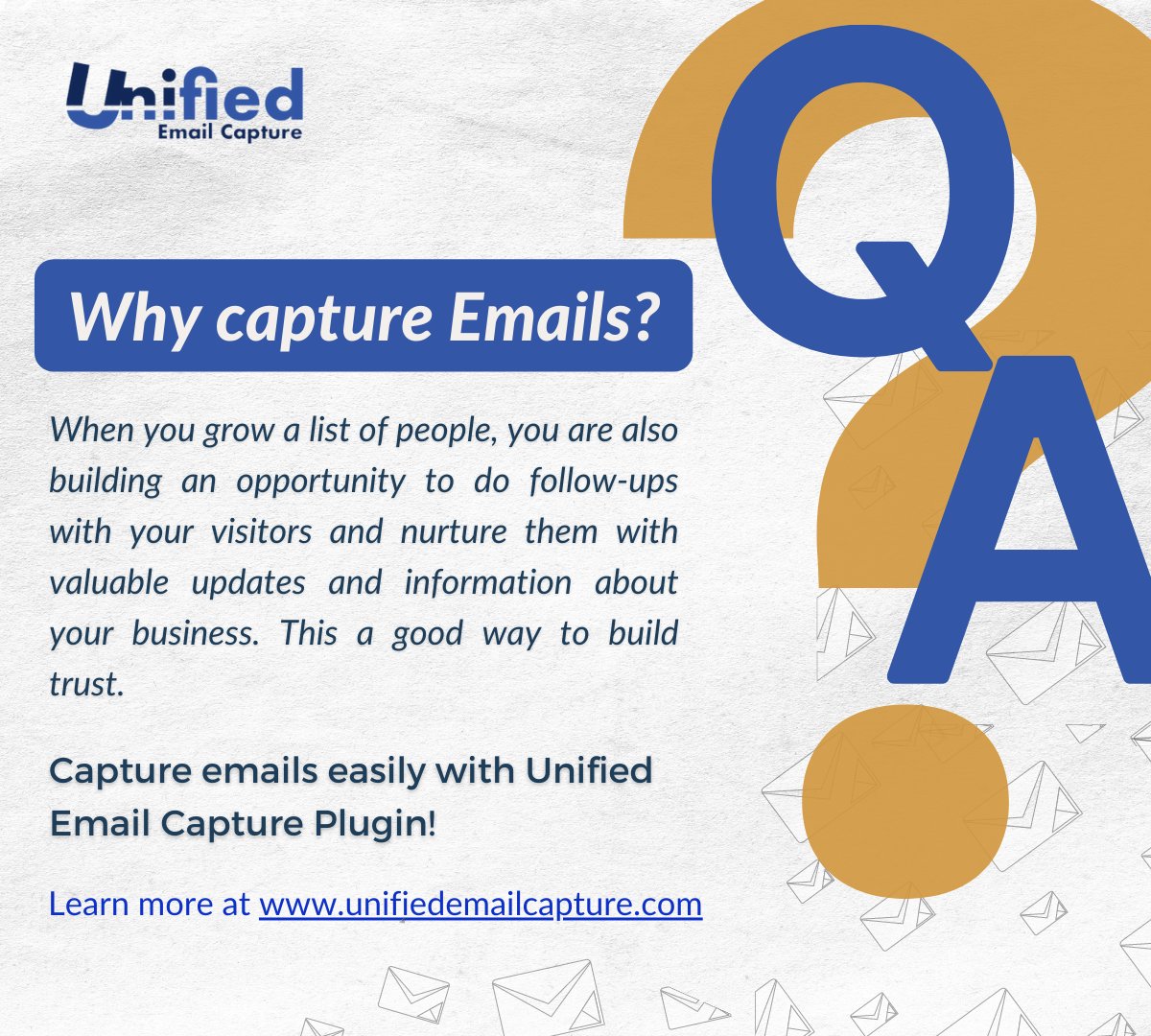 Unlock the power of follow-ups & nurture your visitors with valuable updates &  information about your business! 

So, start capturing emails effortlessly with Unified Email Capture Plugin! 

unifiedemailcapture.com 

#emaillistbuilding #emailmarketing #digitalmarketing #plugins