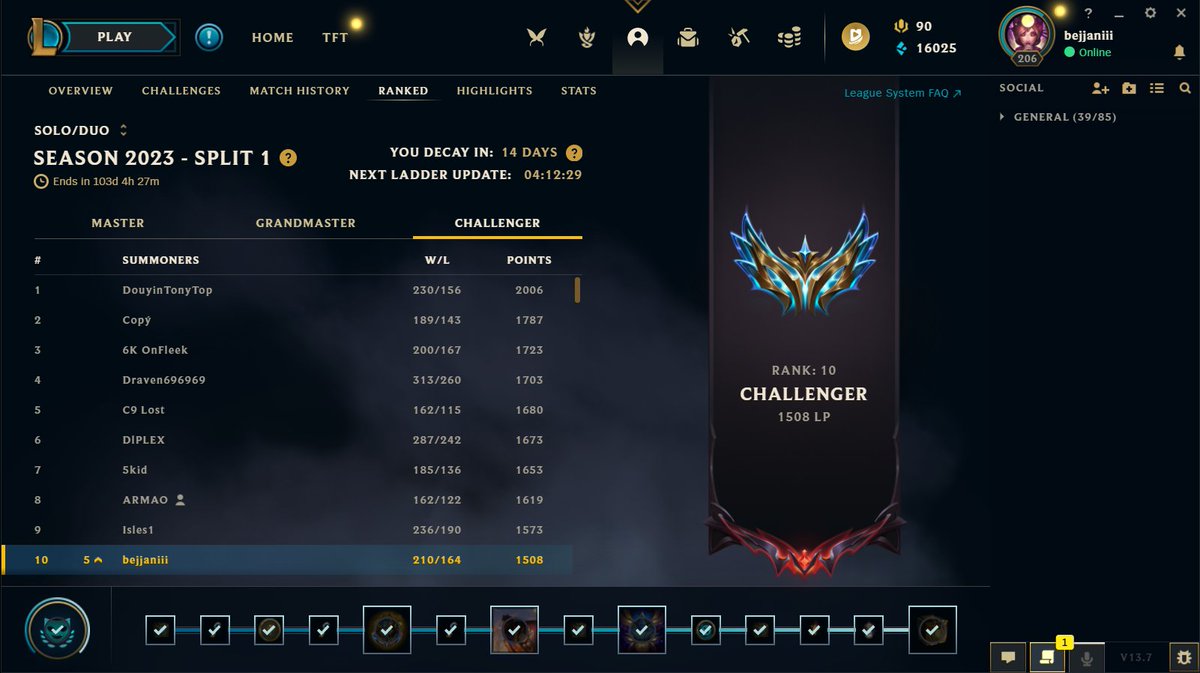 Given the sad news concerning CLG, I would like to announce that, starting today:

I’m LFT for the next NACL split.

I’m currently Rank 10, 1508 LP in the Soloq ladder.

VODS upon request.

Can reach me at: team.bejjaniii@gmail.com or twitter DMS.