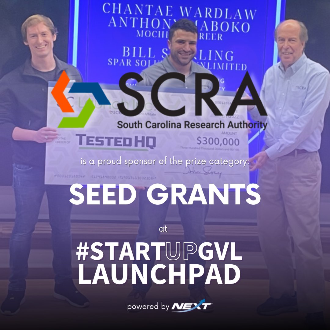 NEXTupstateSC's tweet photo. Seed grants from institutions like SCRA can give early companies a big boost. 🚀 Tonight, one winner at #StartupGVL Launchpad will receive a grant from SCRA- we hope to see you at the Greenville ONE Center for the awards celebration! https://t.co/XFXFRnmkEo