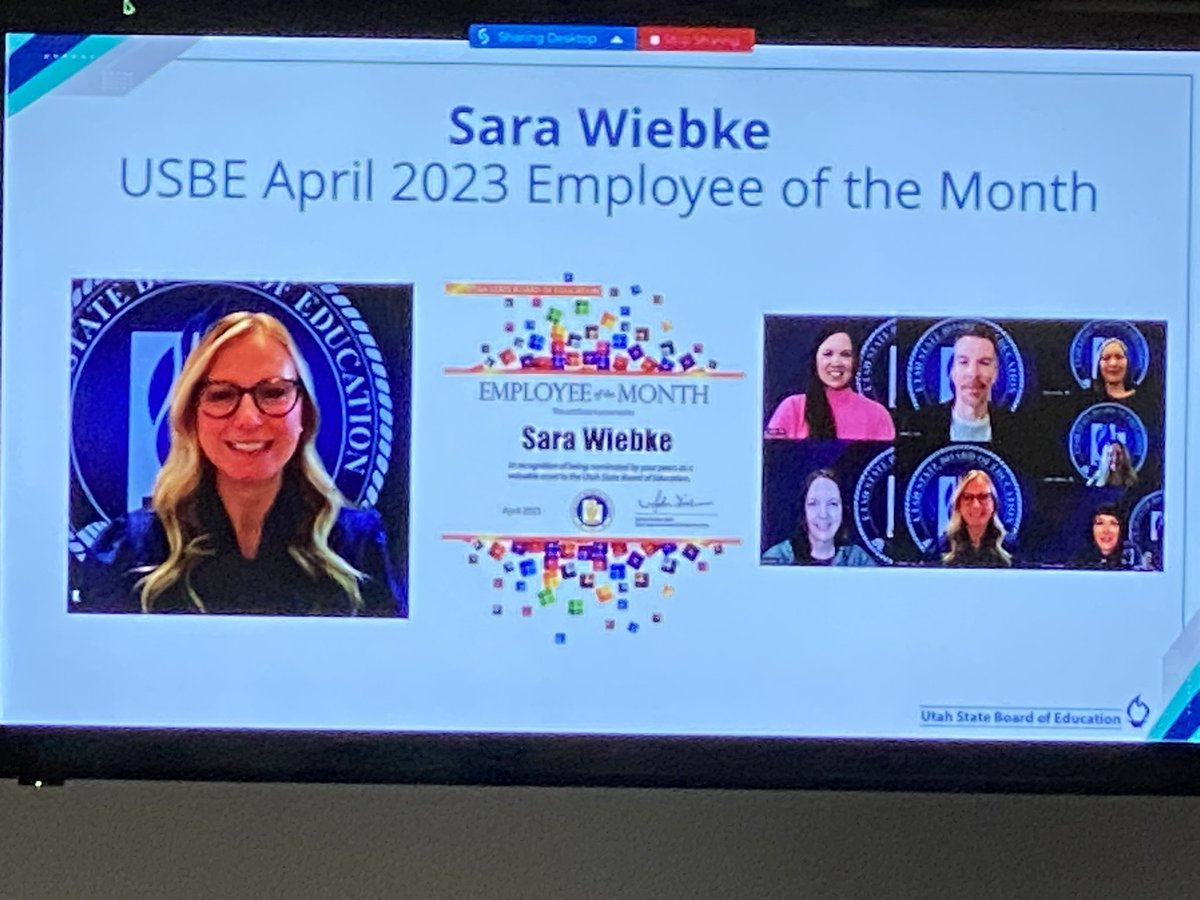 Three cheers for Sara Wiebke <a href="/UTBoardofEd/">Utah State Board of Education</a> employee of the month!!!! 🙌 🍎 She is our agency leader for early learning and literacy, and is leading the way to build opportunity for our youngest learners. 📚Way to go Sara! #uted <a href="/DicksonSyd/">Sydnee Dickson</a>