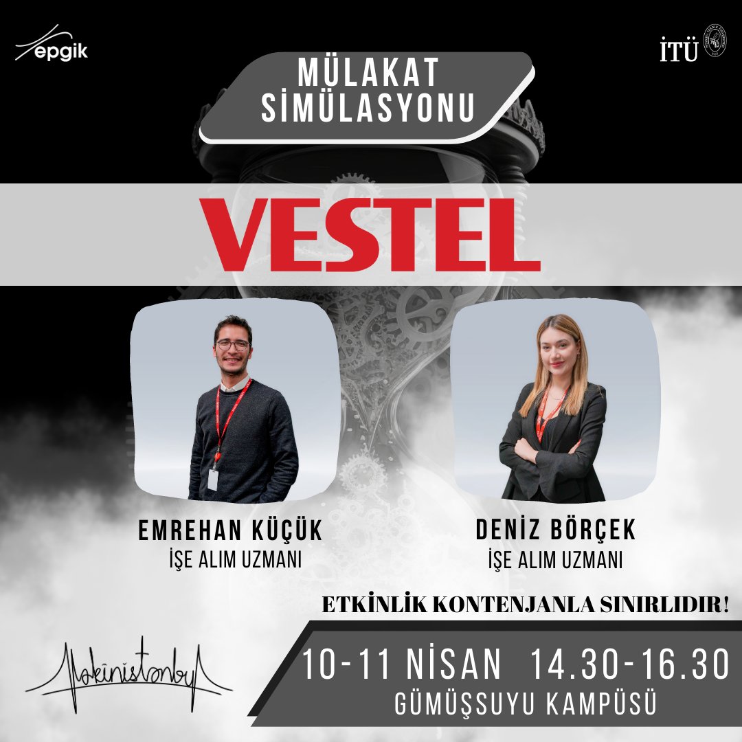 Üst üste 24 yıldır aralıksız ihracat şampiyonu olan Vestel, mülakat simülasyonuyla Makinistanbul’da sizlerle! 📷 Mülakat deneyimi kazanabileceğin bu etkinliğe aşağıdaki linkten kayıt ol, kontenjanlarla sınırlı bu etkinliği kaçırma !📷 epgik.com/makinistanbul-…