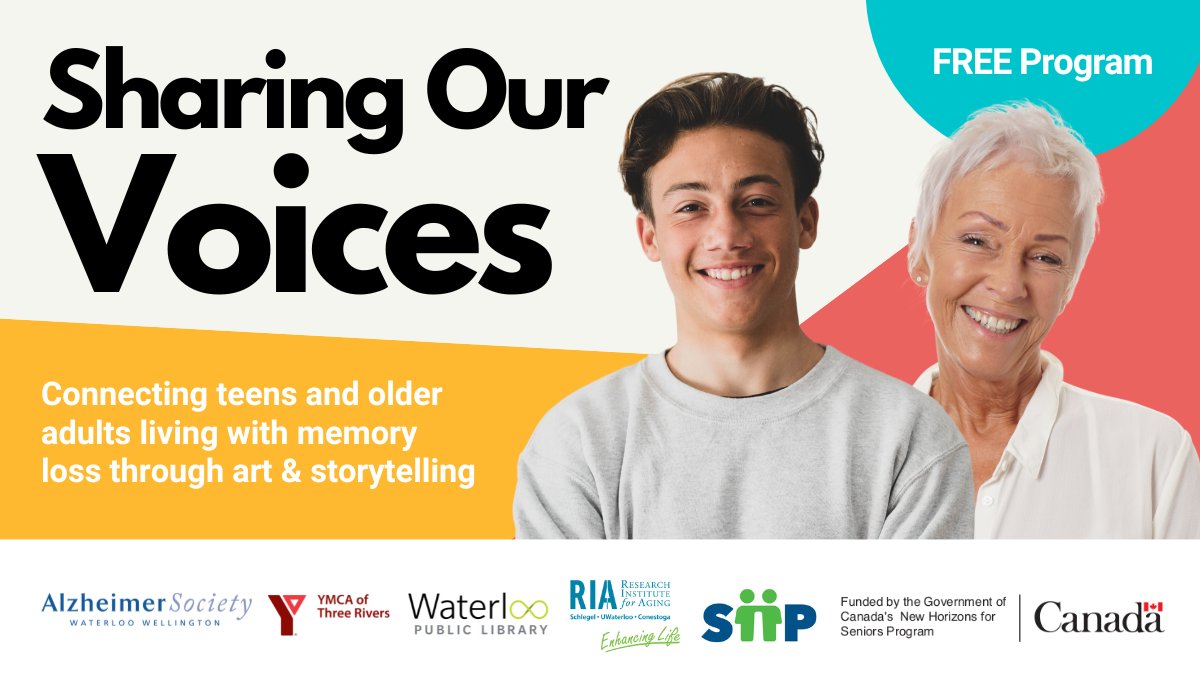 WaterlooLibrary's tweet image. Sharing Our Voices is coming back! This intergenerational program brings high school students and people living with memory loss together through storytelling and art experiences.

Learn more &amp;amp; sign up at: wpl.ca/voices 

@alzsocww @YMCAsofCandKW @SchlegelUW_RIA