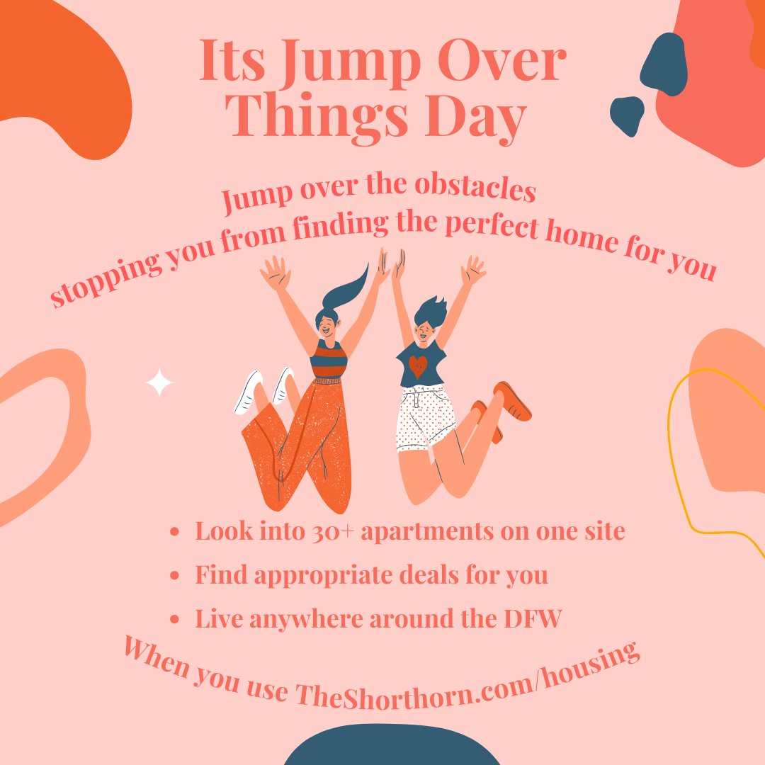 HornHousing's tweet photo. You'll be jumping with joy after seeing all the fantastic deals on the Shorthorn Housing site ๐ Hop on over to https://t.co/nU6TvI22bG to find incomparable prices ๐ ๐
#uta #dfwhousing #studenthousing #jumpoverthingsday #hasslefree https://t.co/1WmgAUqtMv