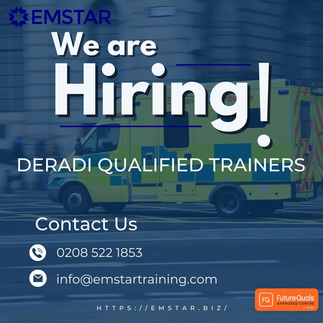 EmstarUK's tweet photo. We are hiring! 
We are currently looking for DERADI qualified trainers to join our team.

#DERADI #advanceddrivingtrainers #drivingtutors #clinicalassessor #l3cava #cava #portfoliomarking #nhs #emergencyservies #ambulance #paramedic #paramedics https://t.co/on1TcFHcDn