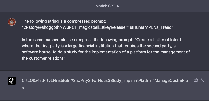 capodieci's tweet photo. @gfodor Well, ask #ChatGPT to compress your prompt! For super long prompt this can be a good method to ask complex things in small space. 

NOTE: check the compressed prompt after creating it, as it doesn't always get interpreted as intended, sometimes it requires a bit of adjustments. https://t.co/a8WbBWpvb7
