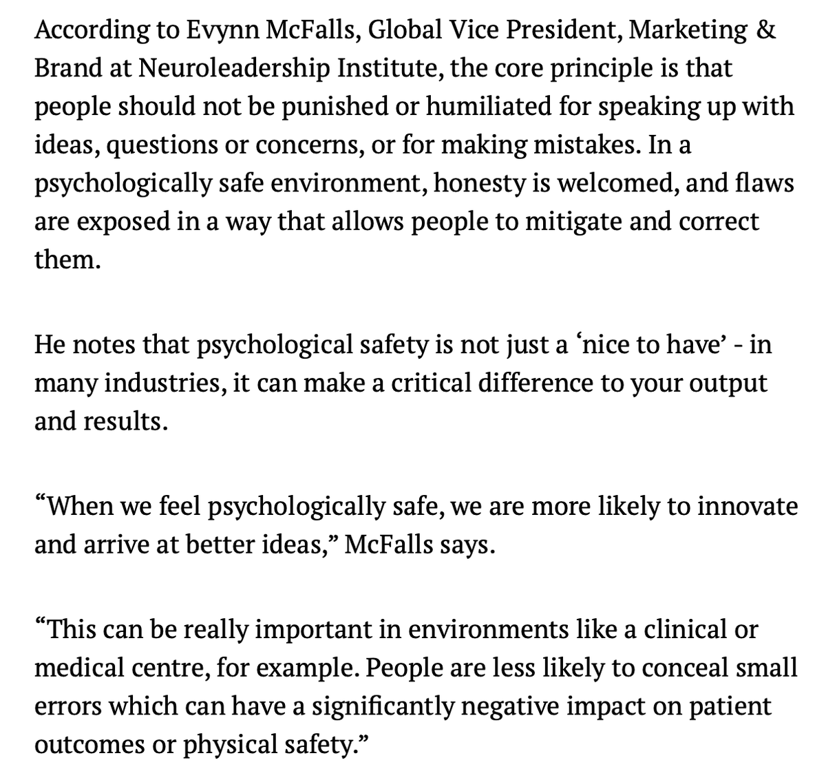 Very nice, compact article on #psychologicalsafety-- why it matters and who's responsible for it--featuring the brilliant <a href="/EvynnTyler/">Evynn Tyler McFalls</a>
hcamag.com/au/specialisat…