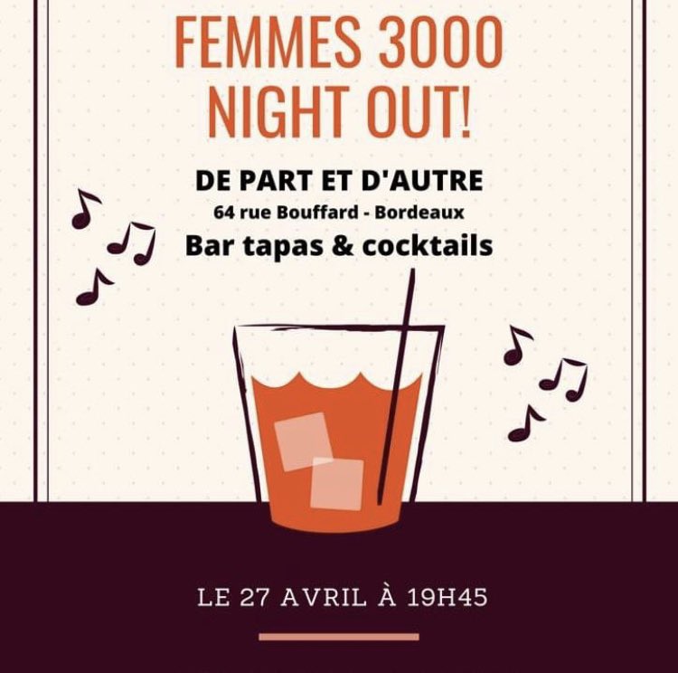 Venez découvrir avec nous ce nouveau lieu Bar restaurant departetdautrebordeaux 

Un cocktail au choix sur une sélection spéciale (avec ou sans alcool)
+ Tapas

Cocktail supplémentaire au prix préférentiel de 10€ 
(paiement sur place)

Inscriptions : helloasso.com/associations/f…