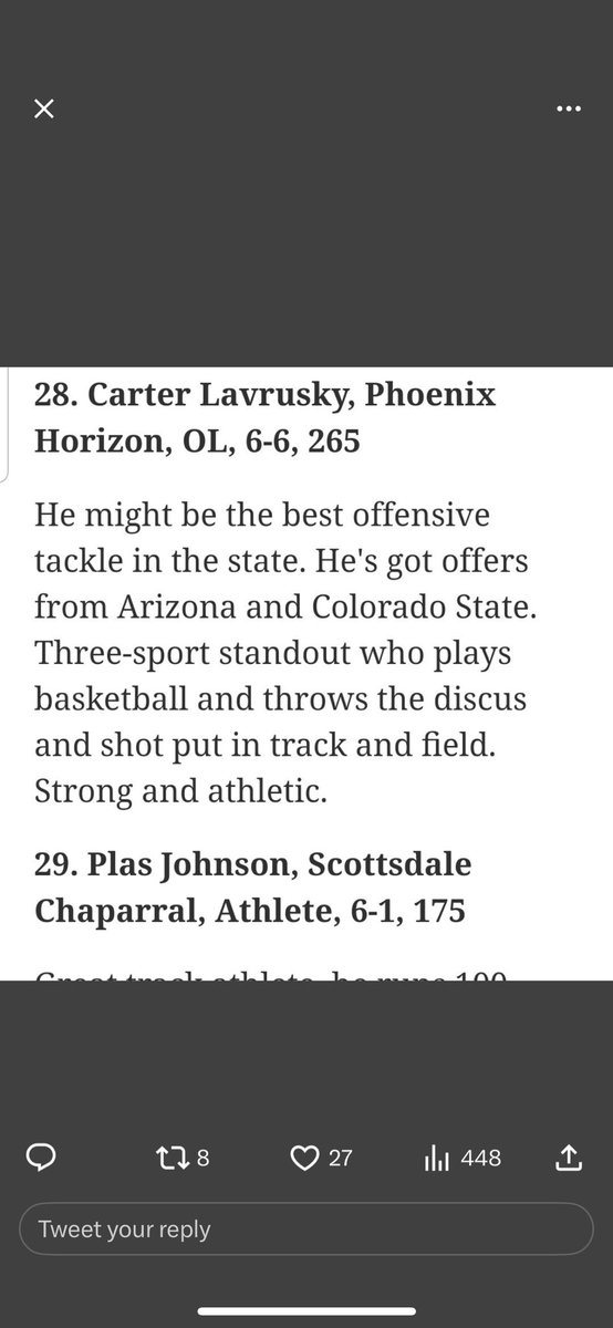 Blessed to be ranked as a 3⭐️, 84th recruit in the nation and 28th in the state <a href="/litten_andy/">Andy Litten</a> <a href="/WClay99/">Walker_Clay99</a> <a href="/PVUSDATHLETICS/">PVUSD Athletics</a> <a href="/HorizonFootball/">Horizon HS Football</a> <a href="/RonTBAOL/">Ron Sowers</a> <a href="/247Sports/">247Sports</a> <a href="/azcentral/">azcentral</a>