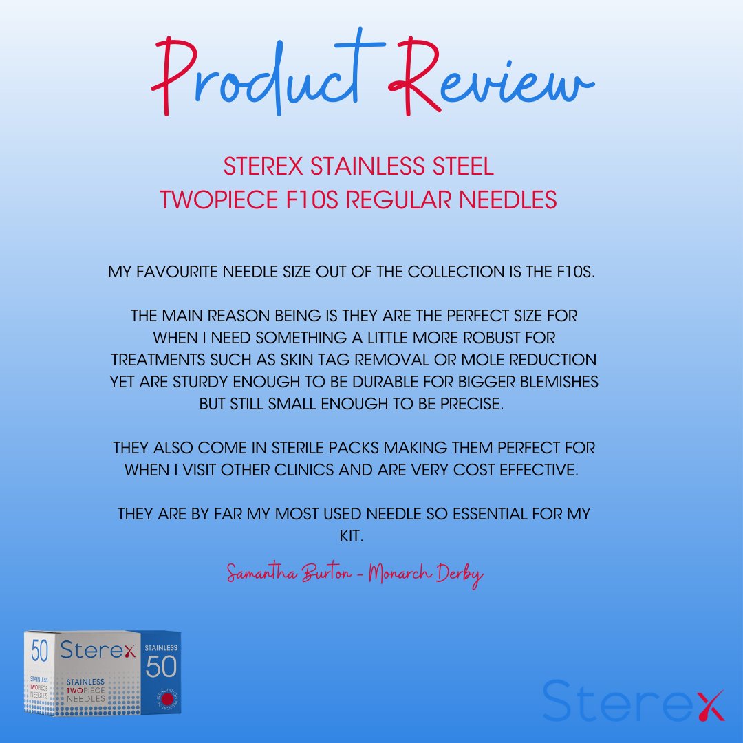 Sterex_'s tweet photo. PRODUCT REVIEW- from Sam @ Monarch our Brand Ambassador.

Sam's go to needle for her treatment is the F10 needle. Which needle do you use the most?
.
.
Tell us in the comments below.
.
.
.
#electrolysis #aesthetics #Aestheticmedicine #medicalaesthetician #blemishfree https://t.co/j14fkm1qFA