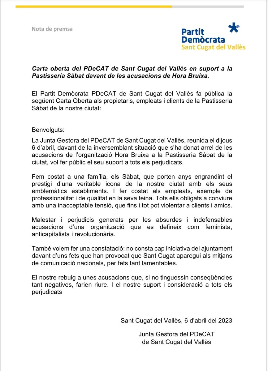 Tot el nostre suport a #pastisseriasabat.  Quasi 75 anys endolçant les nostres vides perquè ara algú sense criteri us faci treure una mona de l'aparador! #SantCugat