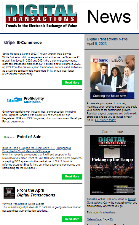 DTPaymentNews's tweet photo. Today’s Digital Transactions News: Stripe's Big Year; Intuit Sunsets QuickBooks POS; ePayPolicy Launches PayablesConnect
https://t.co/ipEVhS6tSB
#Stripe #QuickBooksPOS #IntuitPOS #smallbusiness #Shopify https://t.co/M54HMyzzRi