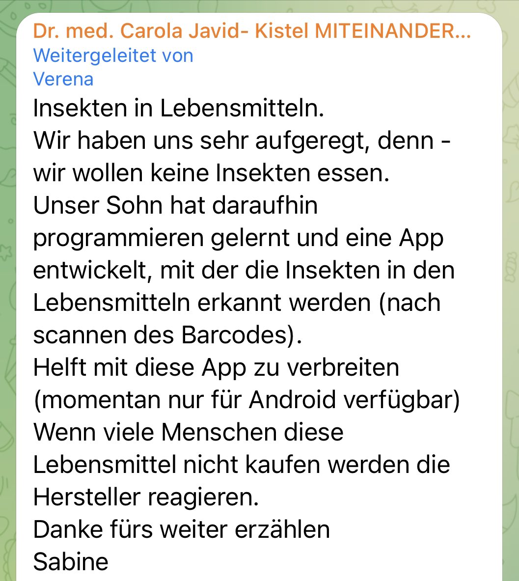 uhrensohn14's tweet photo. Jetzt auf dem Schwurbler-Handy: Die Warn-App für Insekten in Lebensmitteln. Nur 99 Cent 🔥 https://t.co/lOkYVBtDbp