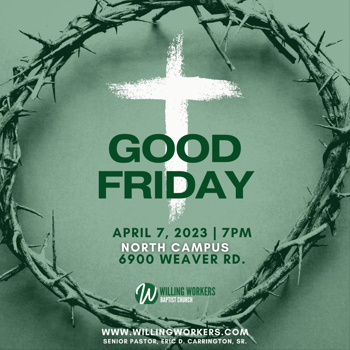 Willing_Workers's tweet photo. Come out and join us tomorrow night April 7 for Good Friday Service at 7pm at our North Location. https://t.co/96pv8gWLZi