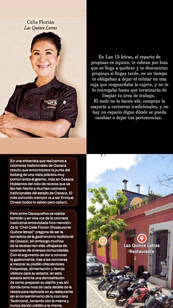 PerroMazapan's tweet photo. Los "salvadores" de la gastronomía oaxaqueña usan a las cocineras tradicionales con el fin de piratear recetas, no entregan propinas a los trabajadores y tiene precios altísimos para personas locales, ejemplo 100 pesos una memela o jugos de frutas de 300 pesos. 

@TerrorRestMX https://t.co/3WM9KirMlf
