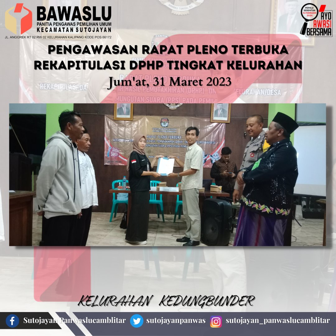 sutojayanpanwas's tweet photo. -Bersama Rakyat Awasi Pemilu-
-Bersama Bawaslu Tegakkan Keadilan Pemilu-
-------------------
#panwaslukecamatansutojayan
#bawaslukabupatenblitar
#bawaslumengawasi
#bawasluberkolaborasi
#ayoawasibersama
#pemilu2024
#sutojayan
#jarimuawasipemilu https://t.co/EixJufsVMV