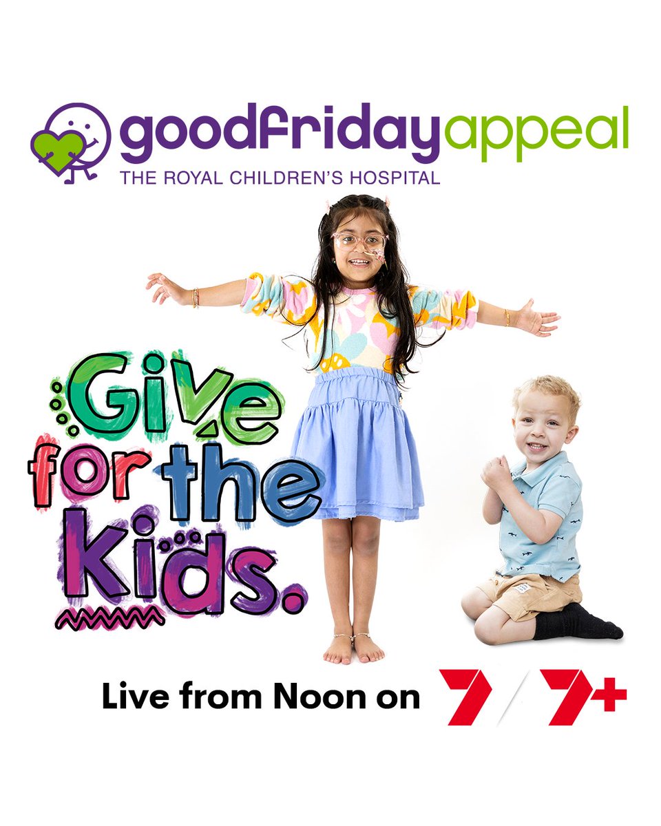 It's time to rally together for <a href="/GoodFriAppeal/">Good Friday Appeal</a> ! ✨ 

Join us live from noon on Channel 7 Melbourne and nationally on <a href="/7plus/">7plus</a> and help to raise much-needed funds for <a href="/RCHMelbourne/">The Royal Children's Hospital, Melbourne</a>.

#GoodFridayAppeal #GiveForTheKids