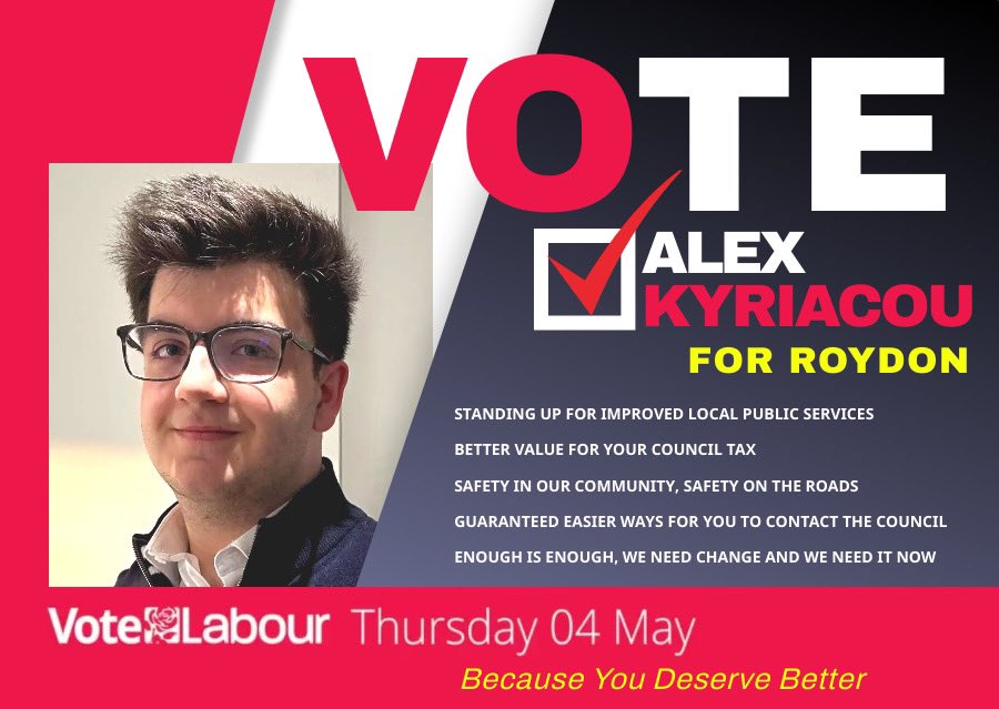 I’m standing as the local candidate for Roydon in the May election. 

People are saying I have a tough job to beat the Tories, I think they have a tough job if they think Roydon is a simple safe seat for them! 

Roydon deserves better. <a href="/epping_forestLP/">Epping Forest Labour Party</a> @ChrisJVince <a href="/HarlowLabour/">Harlow Labour Party</a>