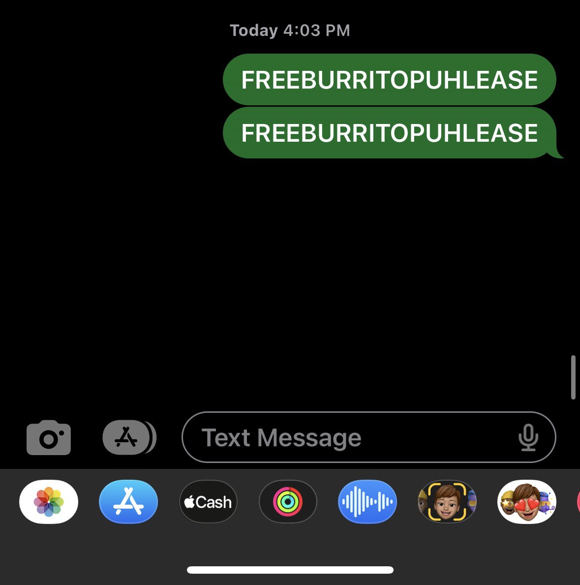 KaylaIsGross00's tweet photo. @ChipotleTweets Thought it didn't work so i texted it twice and still didn't get the dang code 🥲 https://t.co/Wgp3RC0vjs