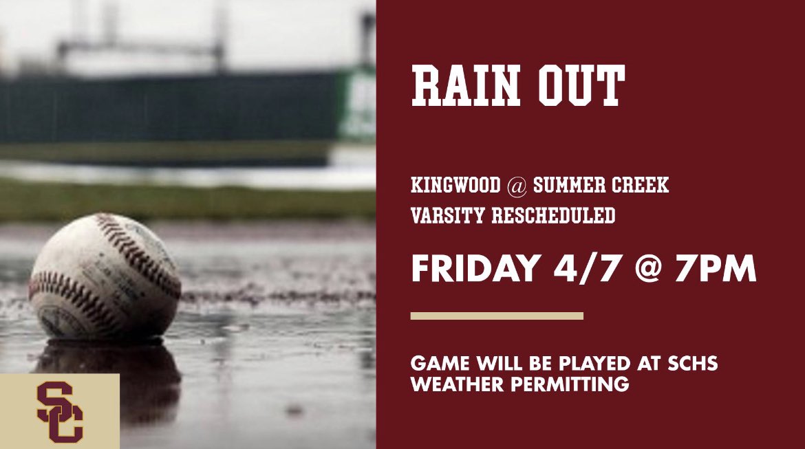 RAIN OUT!!  Varsity game vs. Kingwood is moved to Fri 4/7 at 7pm @ Summer Creek. #BLEED